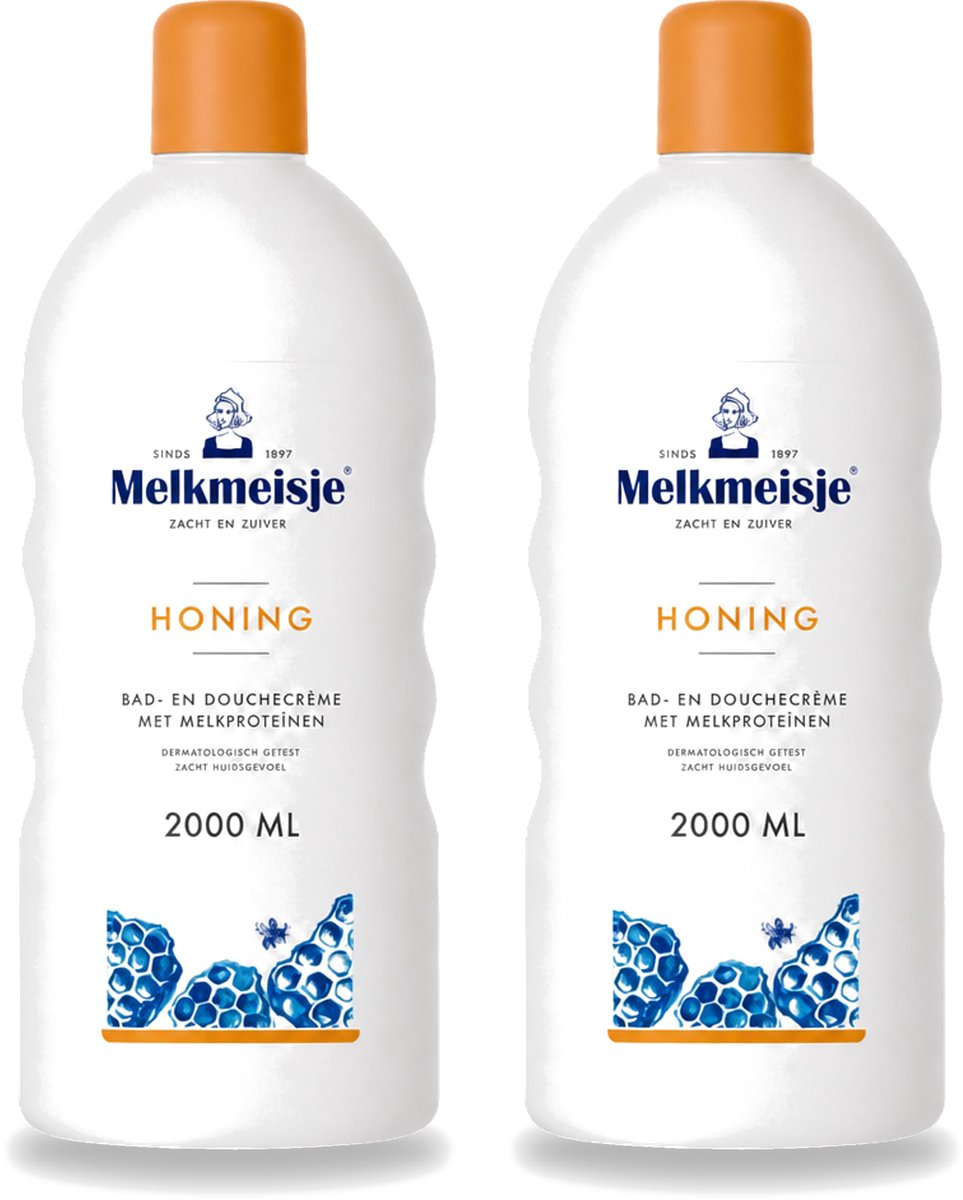 2 x Melkmeisje – Bad & Douche – Honing – 2000 ml - Voordeelverpakking - 2 stuks