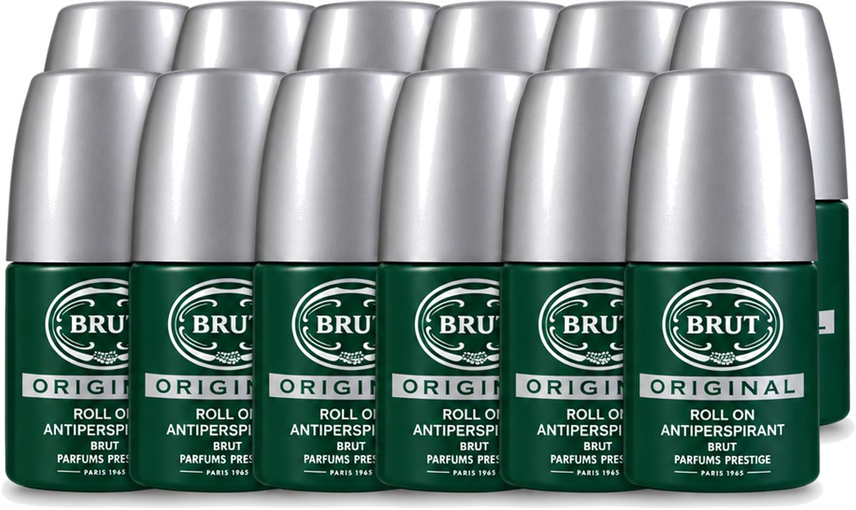 12 x Brut – Deodorant Roll-On – Original – Glas – 50 ml - Voordeelverpakking - 12 stuks
