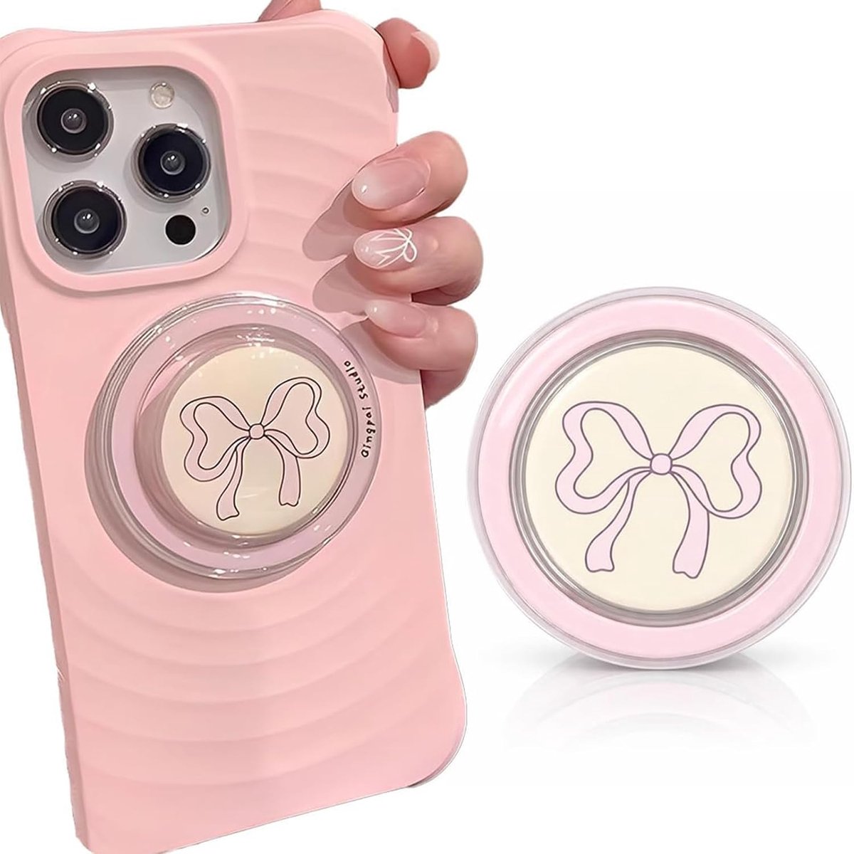 Magnetische telefoonhouder met roze strik, inklapbare handgreep, compatibel met iPad, tablet en e-reader - ShopVlot