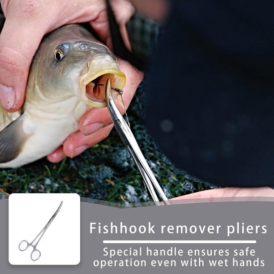 Haakverwijderaar voor Vissen, Arterie Tang, Haakopener en Vissersgereedschap voor Snoek, Forel en Karper (Gebogen) — afbeelding 3