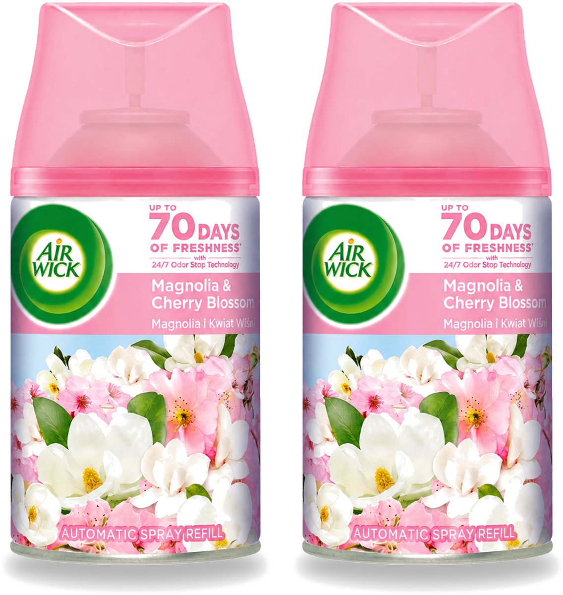 2 x Air Wick - Luchtverfrisser Navulling - Magnolia & Kersenbloesem - Automatische Spray - 250 ml - Voordeelverpakking - 2 stuks