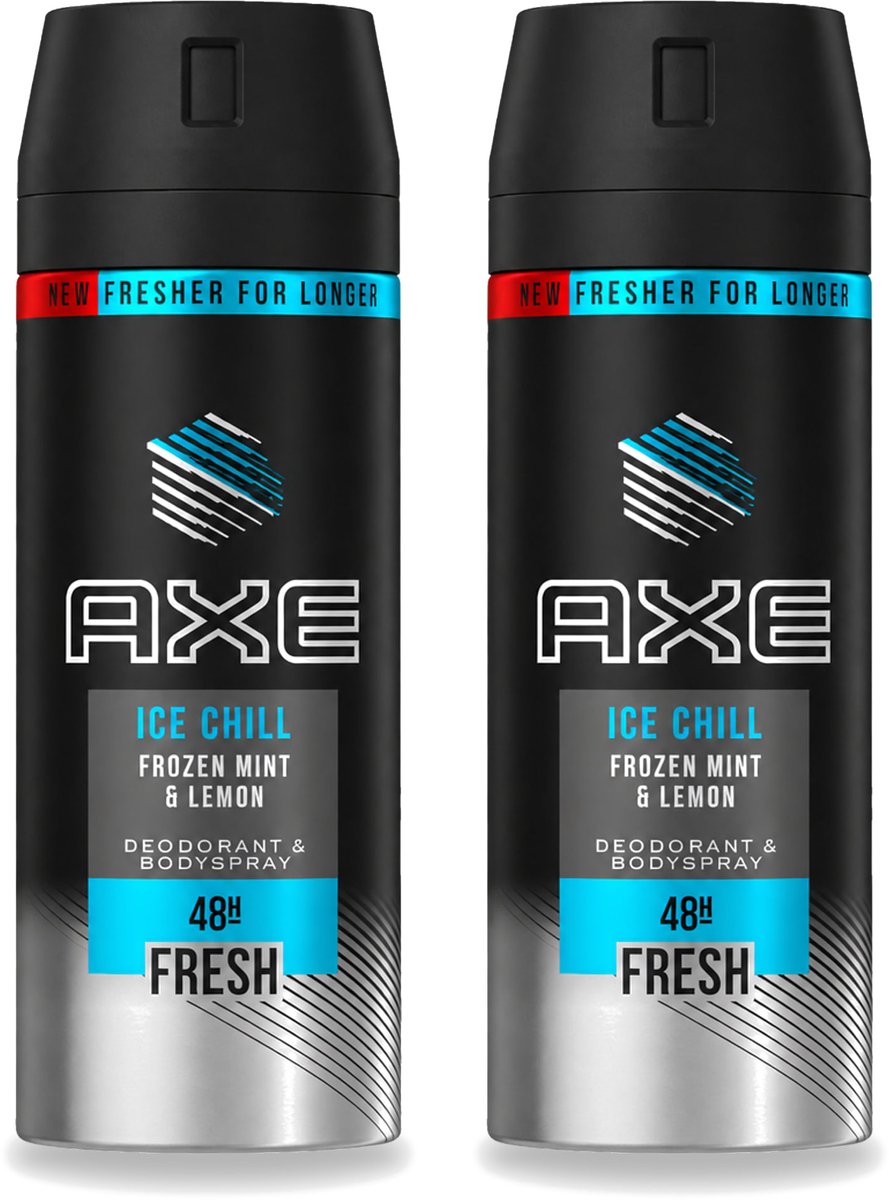 2 x Axe - Deodorant Bodyspray - 48hrs Fresh - Ice Chill - Frozen Mint & Lemon - 150 ml - Voordeelverpakking - 2 stuks