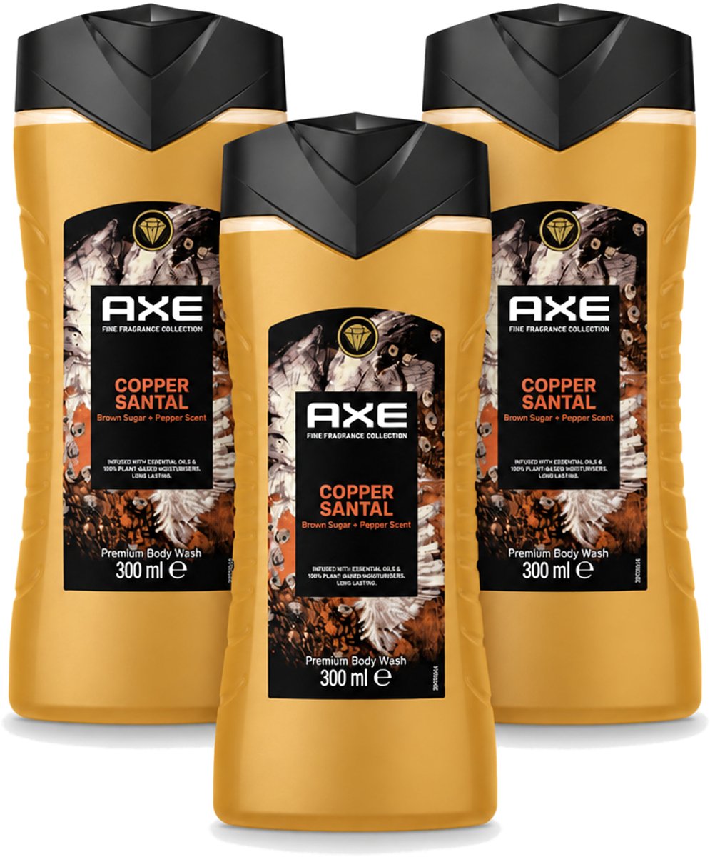 3 x Axe – Douchegel – Copper Santal – 300 ml - Voordeelverpakking - 3 stuks