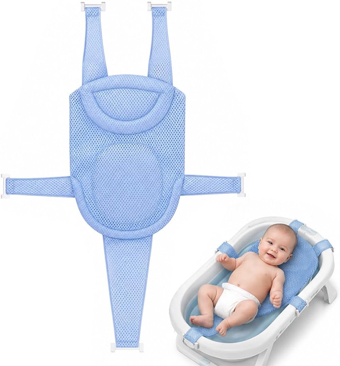 1 x badzitje voor baby's, blauw, babybadkussen voor pasgeborenen en zuigelingen, veilige badstoel voor de badkuip