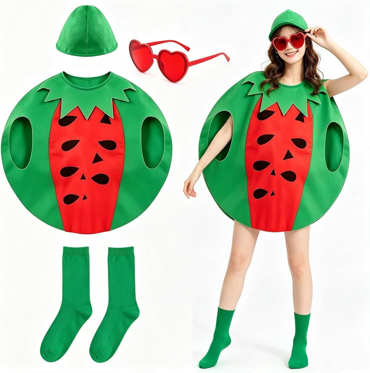 Watermeloenkostuum voor volwassenen, licht, comfortabel, grappig fruit