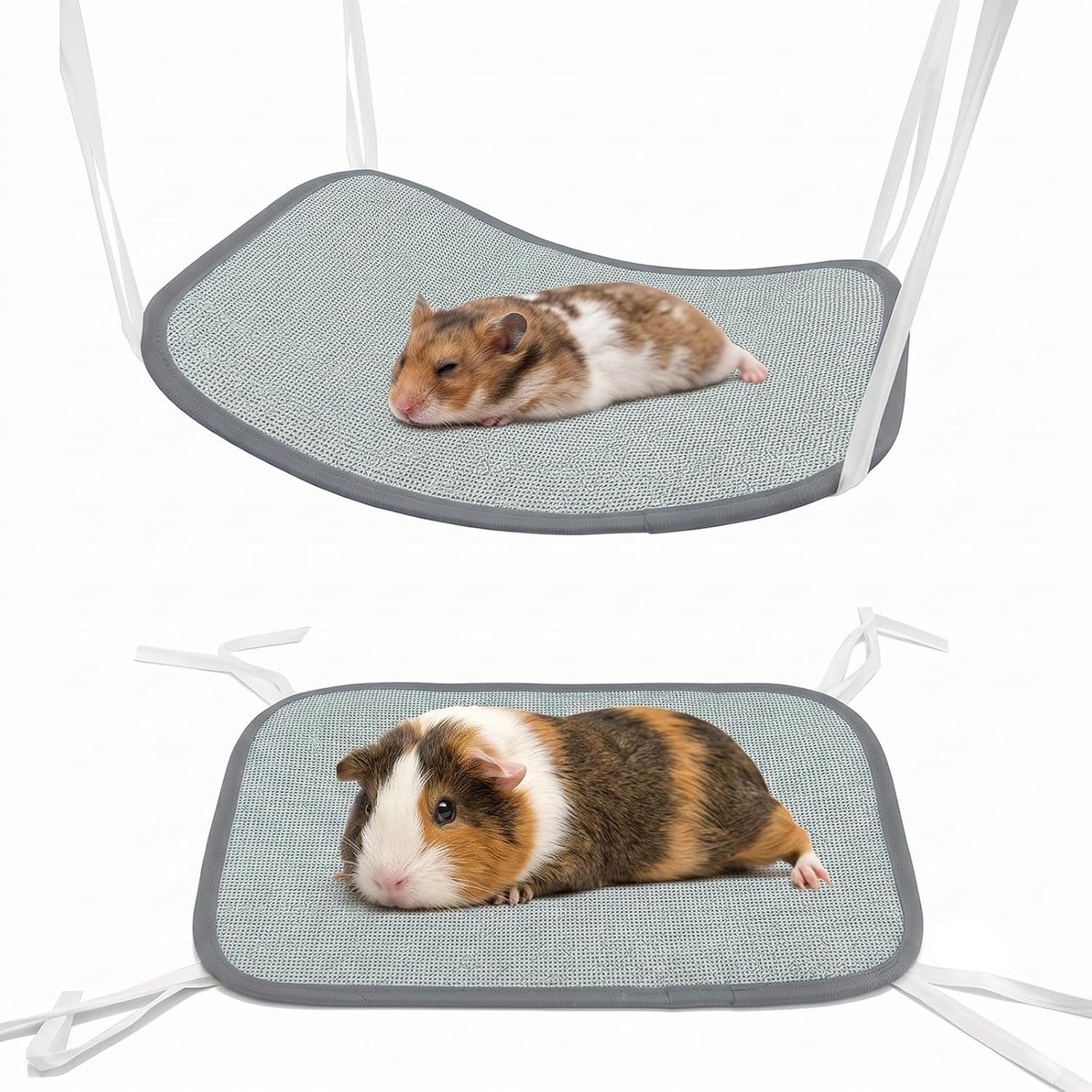 Set van 2 koelmatten voor hamsters, bruine koelmat van natuurlijk materiaal, met bindband voor bevestiging, koelmat voor kooi, voor hamsters, muizen en kleine dieren, 20 x 30 cm, blauw