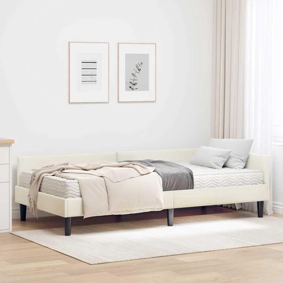Hoekbedframe Met Matras Modern Stijlvol Crème 90x190 cm