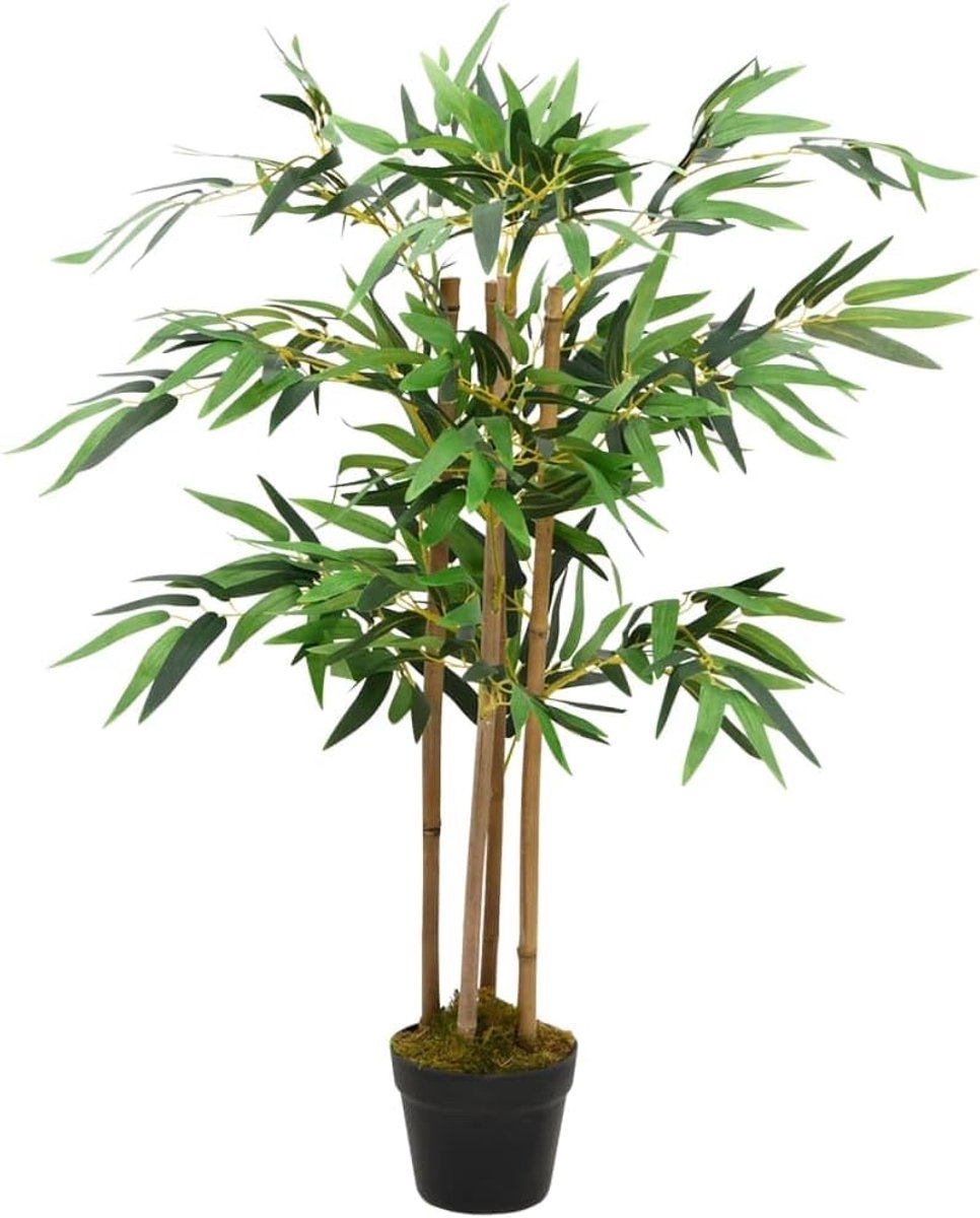Kunstplant bamboe 90 cm met pot | 4 echte stammen, 324 bladeren, polyester, 15 takken, duurzaam, voor woonkamer, kantoor