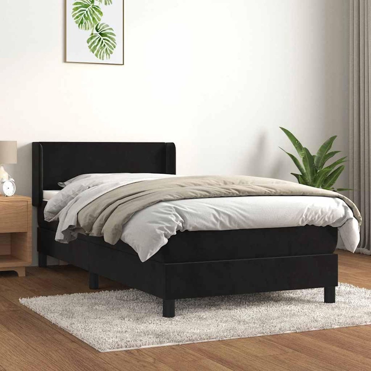 Boxspring met matras fluweel zwart 80x200 cm pocketvering hoofdbord verstelbaar medium hard matras set slaapkamerbed met hoofdbord voor rug- en buikslapers