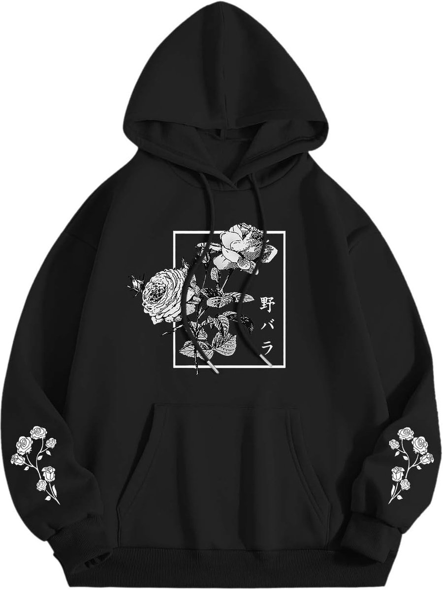 Hoodie met roze bloemenpatroon voor dames, modieuze Japanse urban stijl