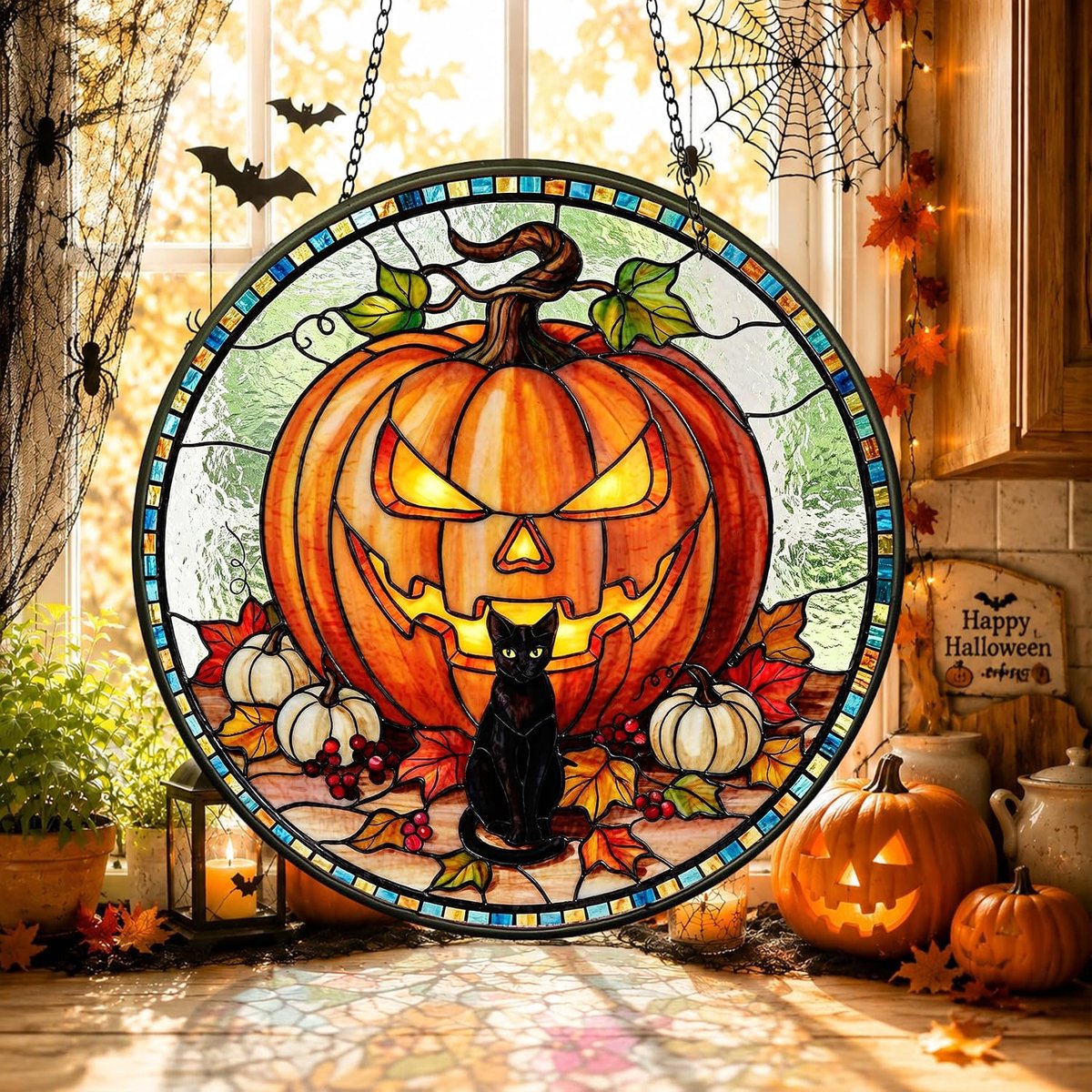 Halloween Gekleurd Glas, Raamhanger Zonnevanger 20x20 cm A2