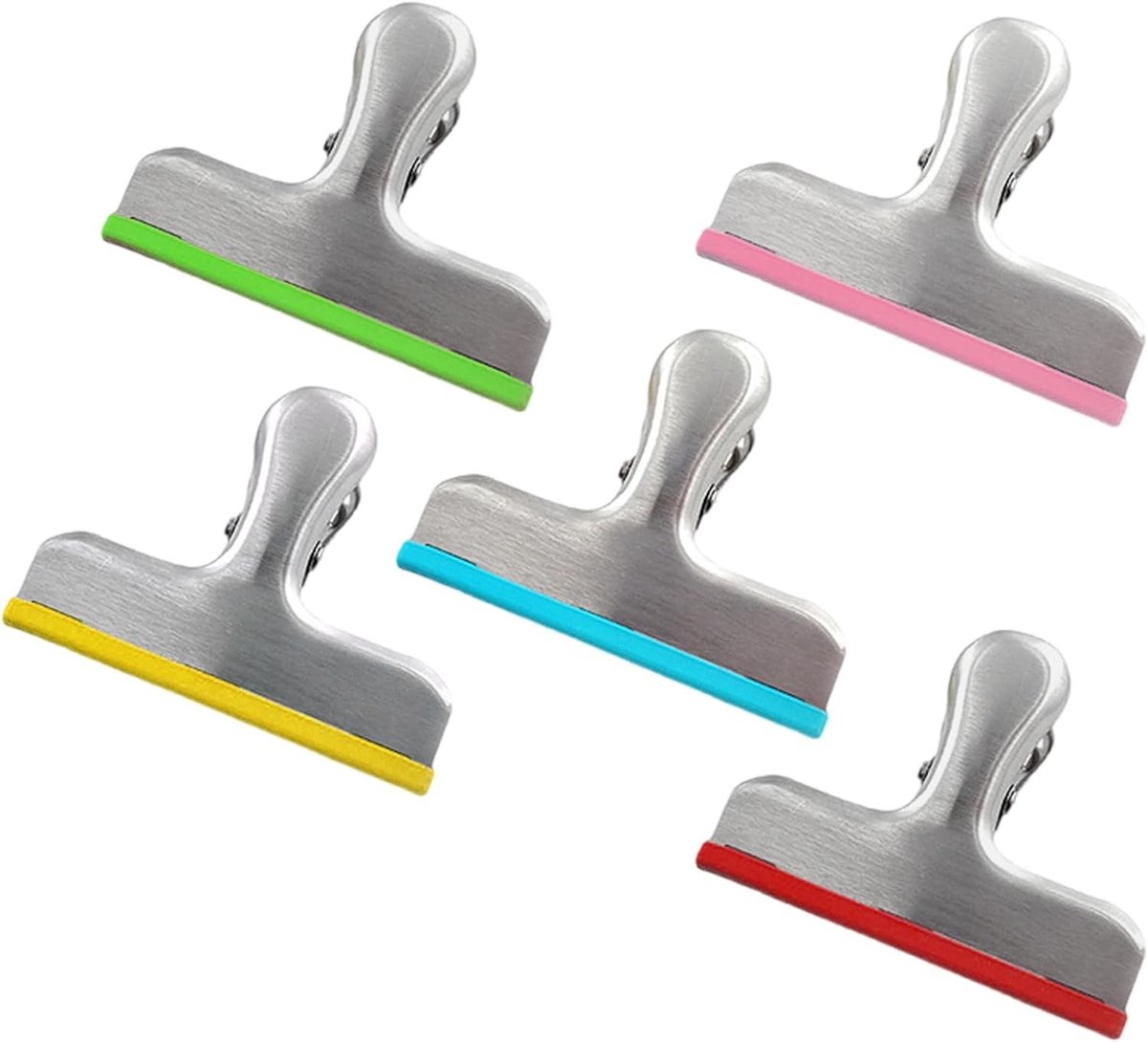 Kleurige RVS Pocket Tangen - 5-delige Set voor Voedselverpakking, Silicone Randen en Breed Gebruik in Keuken en Kantoor