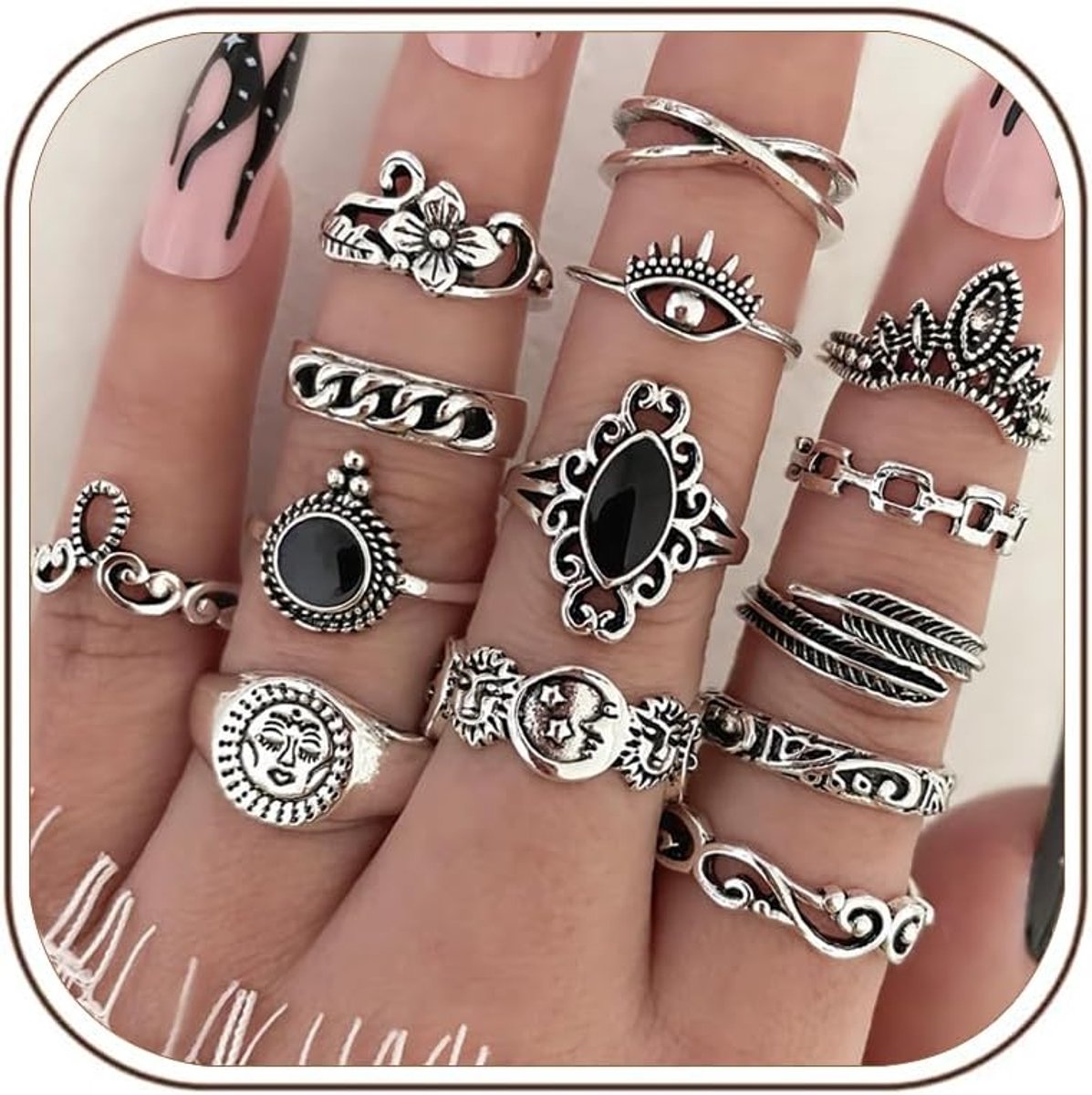 14-16 stuks zilveren vintage enkelring boho