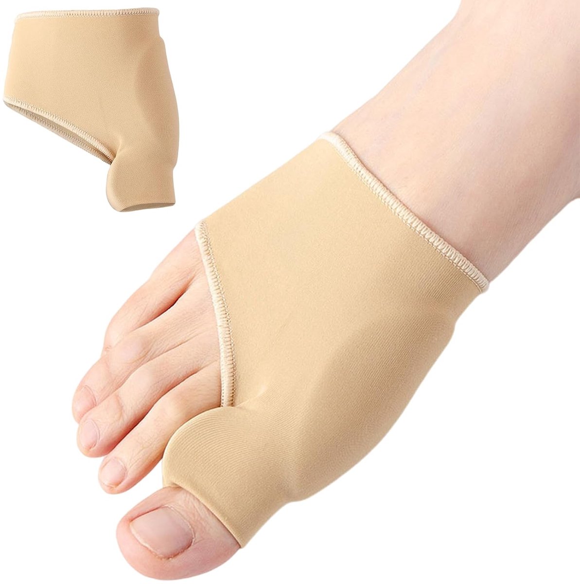 Hallux Valgus corrector, teenspreider met siliconen pad voor dames en heren, elastisch en comfortabel, maat M (37-43), beige (1 stuk)