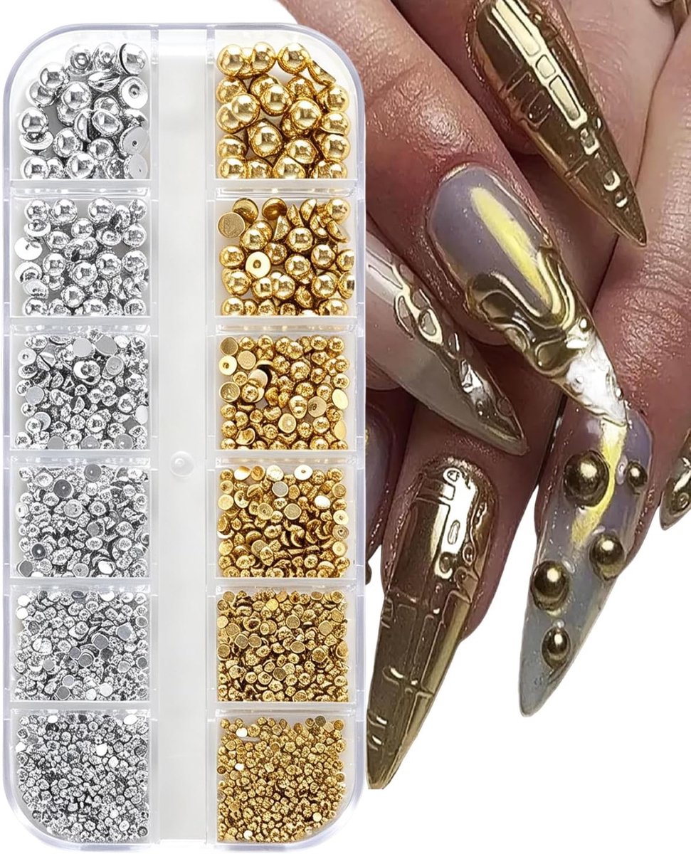 1 doos, halfronde nageldecoratie, goud en zilver, bedelnagels voor elegant en modern design, accessoires voor creatieve manicure