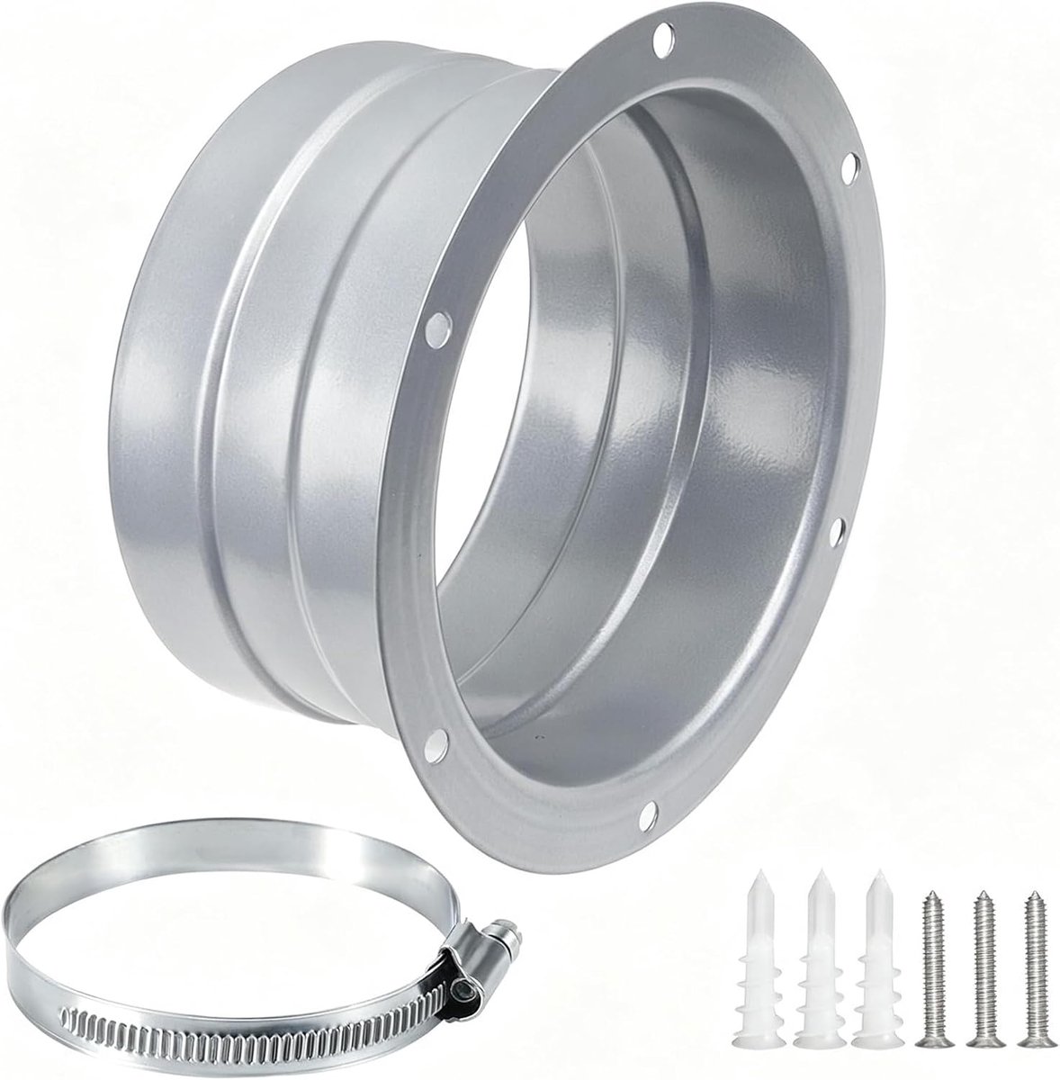 150 mm wandmontageflens, wandflensconnector van metaal, adapter voor uitlaatpijp met klemmen en schroeven, voor afvoerbuis, ventilatiebuisconnector