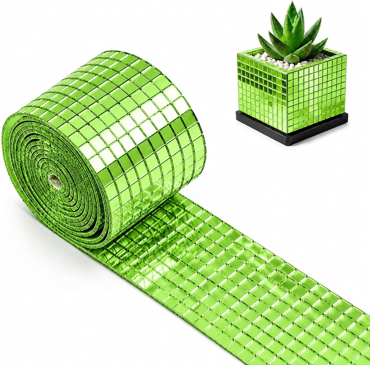 Glas, mozaïekstickers, 5 x 5 mm, 3600 stuks, zelfklevend, van acrylglas, vierkante tegels voor doe-het-zelf knutselen, discobal, party, wanddecoratie voor binnen (groen, 4 cm x