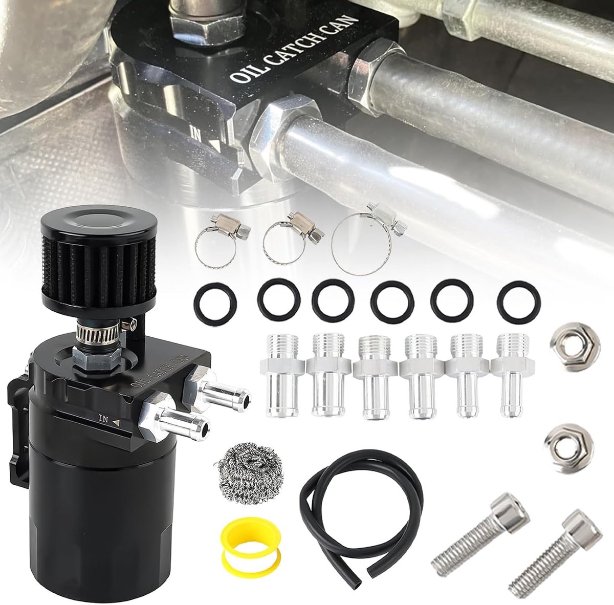 Oil Collector with Air Filter 300ml, Universal Engine Air Oil Separator Container, Aluminum Oil Catcher Jug, Car - ShopVlot