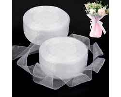 Jhubersproducts - Organza-lint - Decoratielint - Glinsterend en transparant - Wit - Geschenklint - Voor bruiloften en feesten