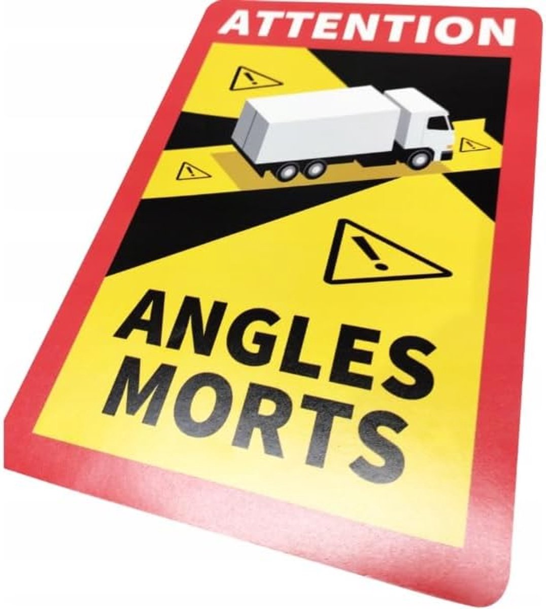12 stuks Attention Angles Morts etiketten zelfklevend 25 x 17 cm voor vrachtwagens en caravans waarschuwingsbord Frankrijk met UV bescherming