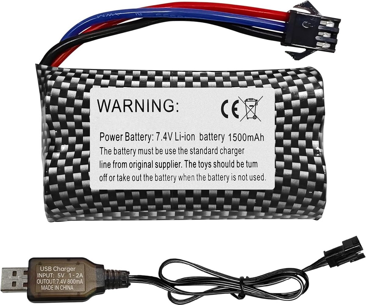 7.4V 1500mAh SM-3P Plug Batterij met USB-oplaadkabel voor DE43 DE60 RC Racing Car Batterij 1575 Dump Truck Engineering Vehicle Toy Car batterij reserveonderdelen