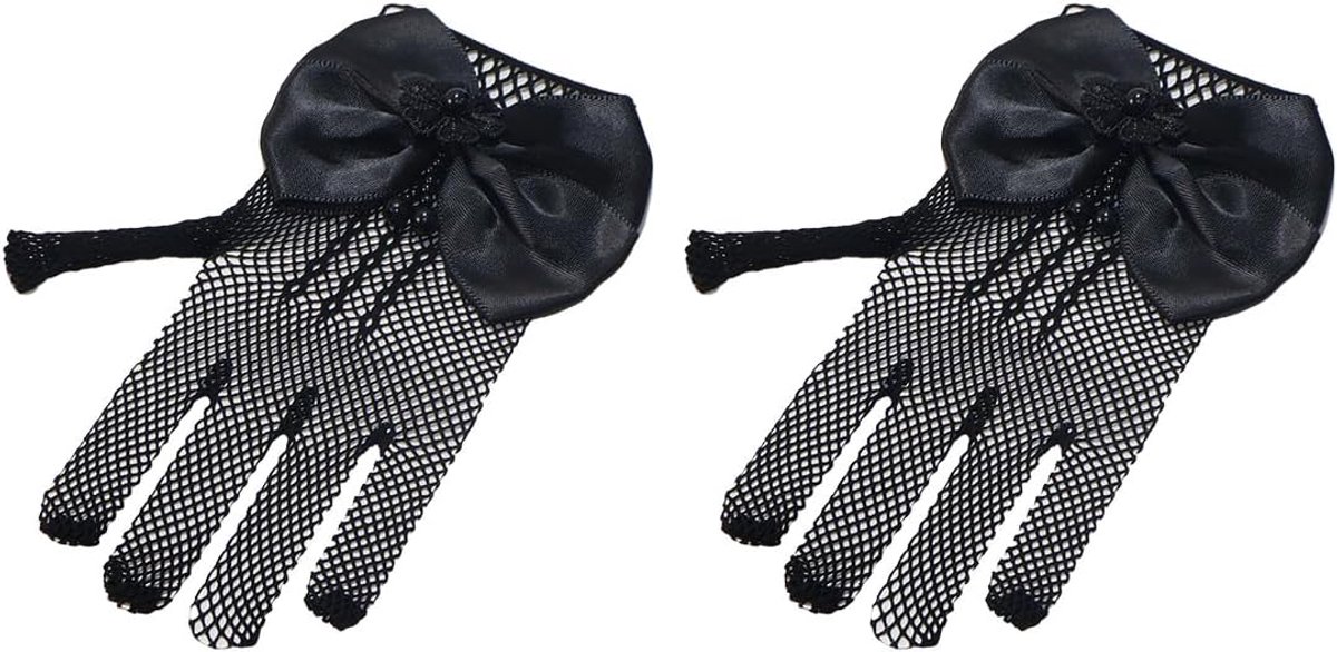 Handschoenen met strik, zwarte mesh bruiloft feest, rollenspel wanten voor meisjes