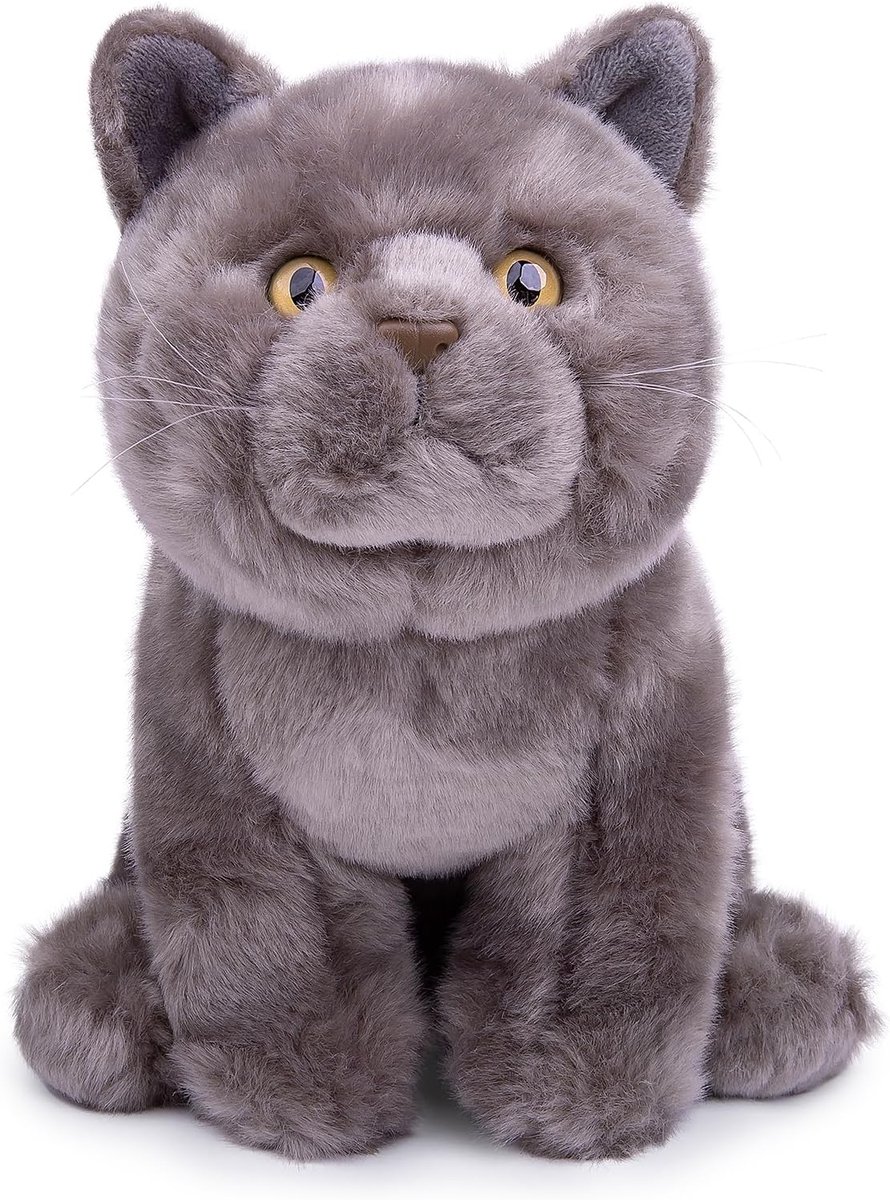 Lilizzhoumax Korthaar, grijs, pluche kattenspeelgoed, 28 cm, simulatie, realistische pop, pluche dier, kattenspeelgoed, wilde dieren, kittenkat