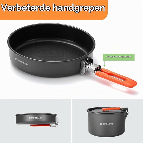 Lichtgewicht Kookset voor Kamperen met Antiaanbaklaag - Pannenset en Koekenpan met Netzak voor Buiten koken, Backpacken en Picknicken, 4L Inhoud — afbeelding 5