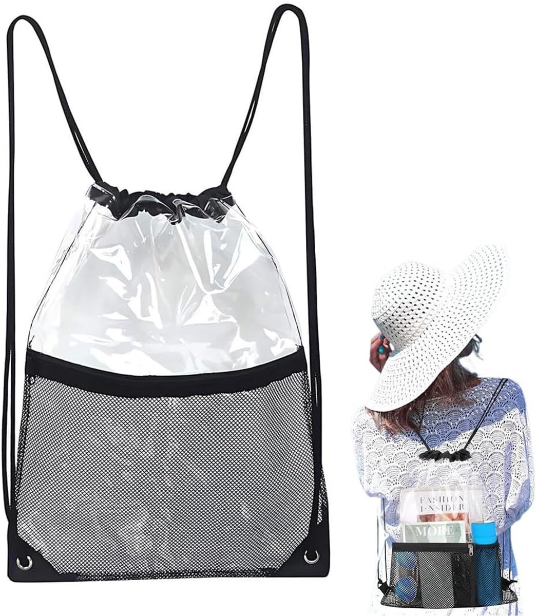 1 transparante sporttas, transparante tas met trekkoord, reizen en festivals, waterdichte gymtas, ideaal voor strand - ShopVlot