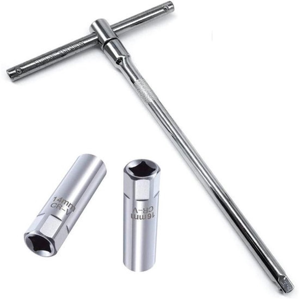 Langwerpige bougiesleutel 14mm/16mm - voor motoren en auto's - flexibele sleutel met T-handgreep voor bougies en kettingzagen