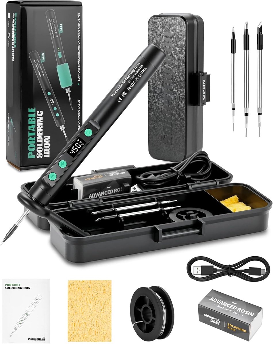 USB Soldering Iron with 3 Points (K, 3C, B) - Portable Soldering Kit 15 W with Case and Holder - ShopVlot