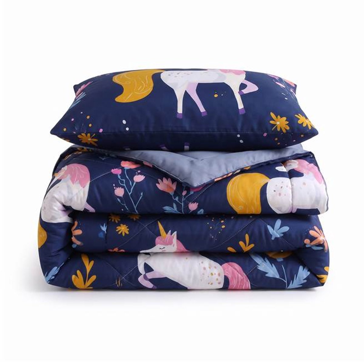 Dreamhouse Unicorn Garden wasbaar dekbed - Eenpersoons - 140x200 cm - Blauw