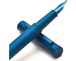 Donkerblauwe bos vulpen met gebogen nib - fude-calligrafiepen - met luxe opbergdoos
