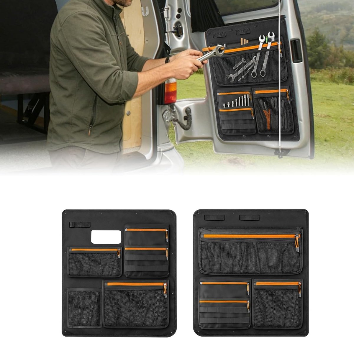SnelShoppen - 2 Stuks Achterdeur Organizer Tas voor VW T5 T6, Oxford Stof Auto Bagage Opslagtas voor Gereedschap, Eenvoudige Installatie