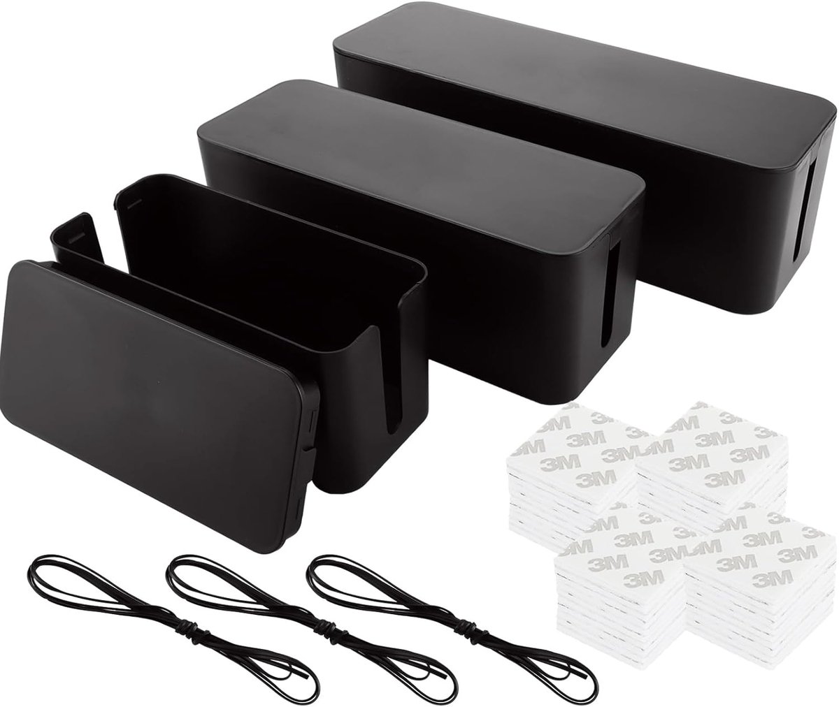 SnelShoppen - 3 Pack Kabelbox - Kabelbeheerdoos - 3 Maten - Kabel Organizer Box - Voor Stopcontacten, Opladers, Zwart - Waterdicht en Schokbestendig