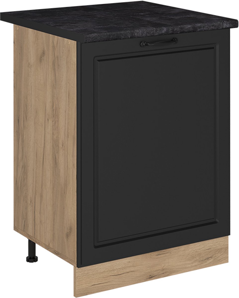 Vicco Keukenonderkast R-Line, Antraciet landelijk/Goudkleurig Eiken, 60 cm met 1 deur antraciet werkblad