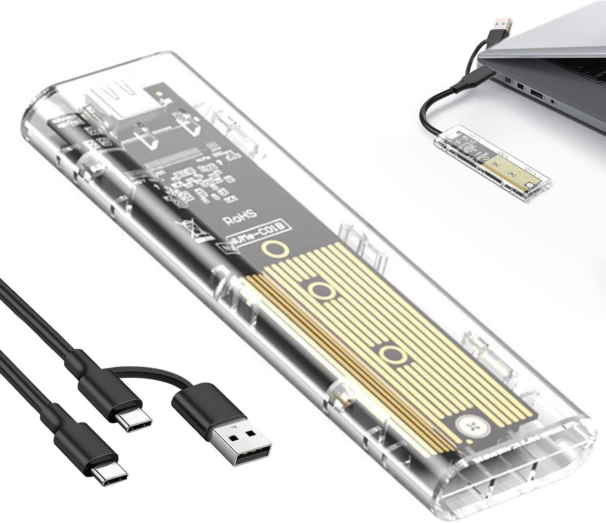 SSD M.2 NVMe USB 3.1 Gen2 10Gbps, Transparent USB C Enclosure - ShopVlot