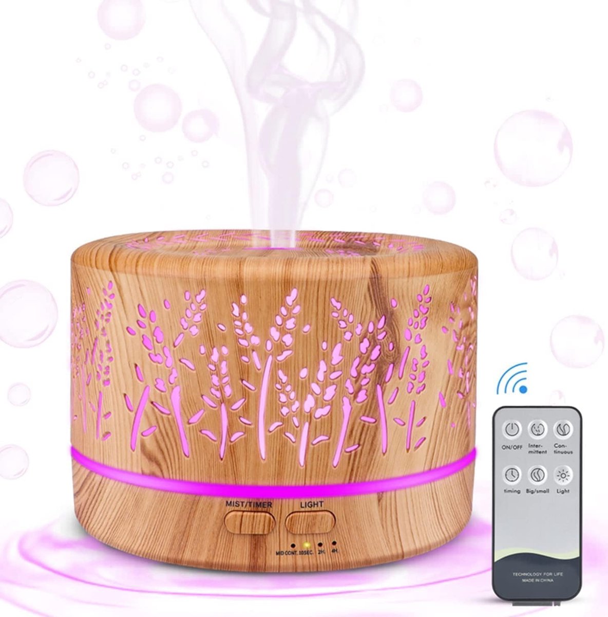 SnelShoppen - Aroma Diffuser 500ml - Ultrasonic Aromatherapie Diffuser voor Essentiële Oliën - Humidifier met Timer en Automatische Uitschakeling - 7