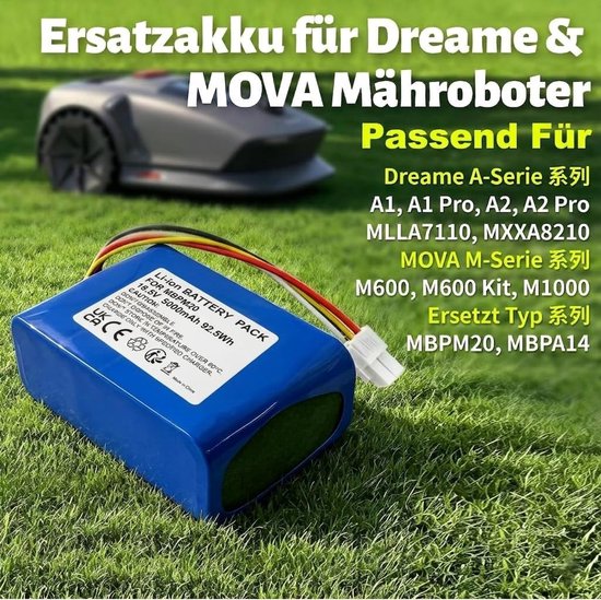 5000mAh robotmaaier vervangende accu voor Dreame A1 A2 Pro, MOVA M600 M1000, ViAX 250/500, LiDAX Ultra 800/1200/1600, vervangt MBPM20 MBPA14 (100Wh, Li-Ion) — afbeelding 5
