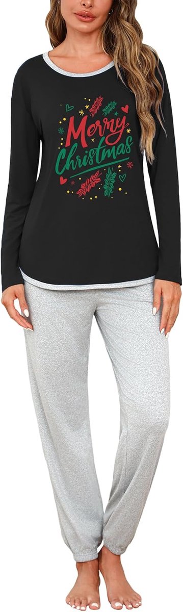 Pyjama voor dames, winter, pyjamaset met ronde hals, 2-delig, zachte nachtkleding, T-shirt met lange mouwen en broek met zakken, S-XXL
