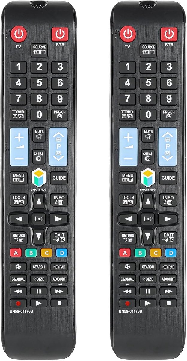 2 stuks universele afstandsbediening BN59-01178B compatibel met Samsung Smart TV Controller BN59-01178D UN28H4500AF UN32H5201AF UN32H5203AF UN40H5201AF vervanging, geen configuratie nodig