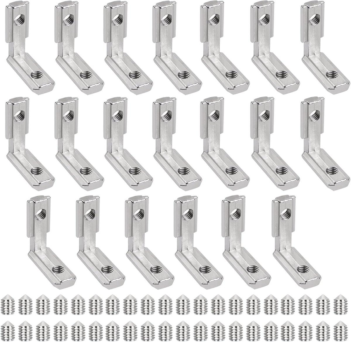 Binnenhoek, 20 stuks T-groef binnenhoek, zinklegering klemmen 90° L-vorm hoekhoek, 2020 M5 hoekverbinders, binnenhoekverbinders, T-sleuf groef buitenhoek, voor aluminium profiel 20 serie