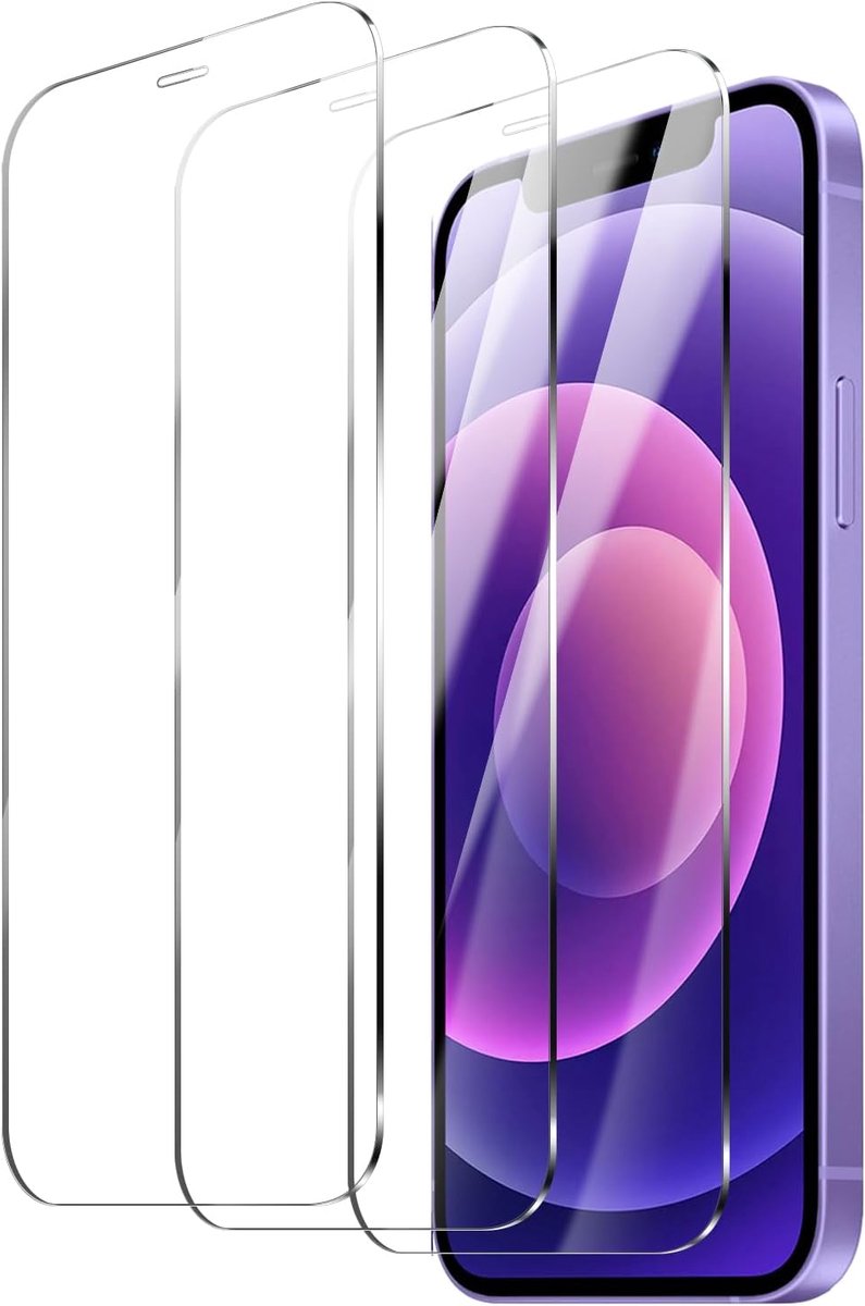 Pantserbescherming voor iPhone 12/12 Pro, gehard glas, hardheidsgraad 9H, anti-luchtbellen, 3 stuks