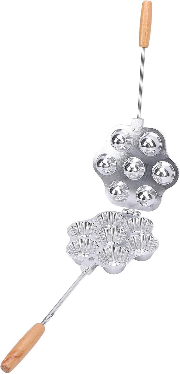 Eiercakevorm, 7-gaats bakplaat voor eiercake, taartvorm van aluminiumlegering met handvat voor muffin met inkepingen
