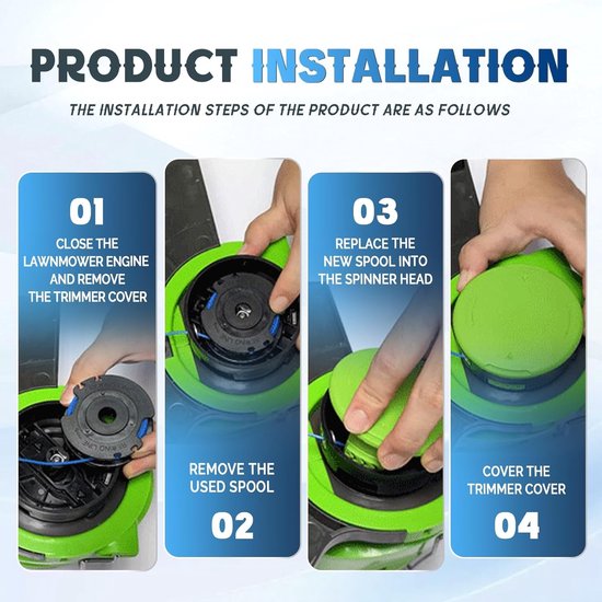 4 Stuks Grastrimmer Spoel Vervangingsdraad voor 18V, 24V, 40V, 60V en 80V Trimmers - Diameter 1.65 mm, 4.9 m Lengte, Inclusief 1 Dop — afbeelding 4