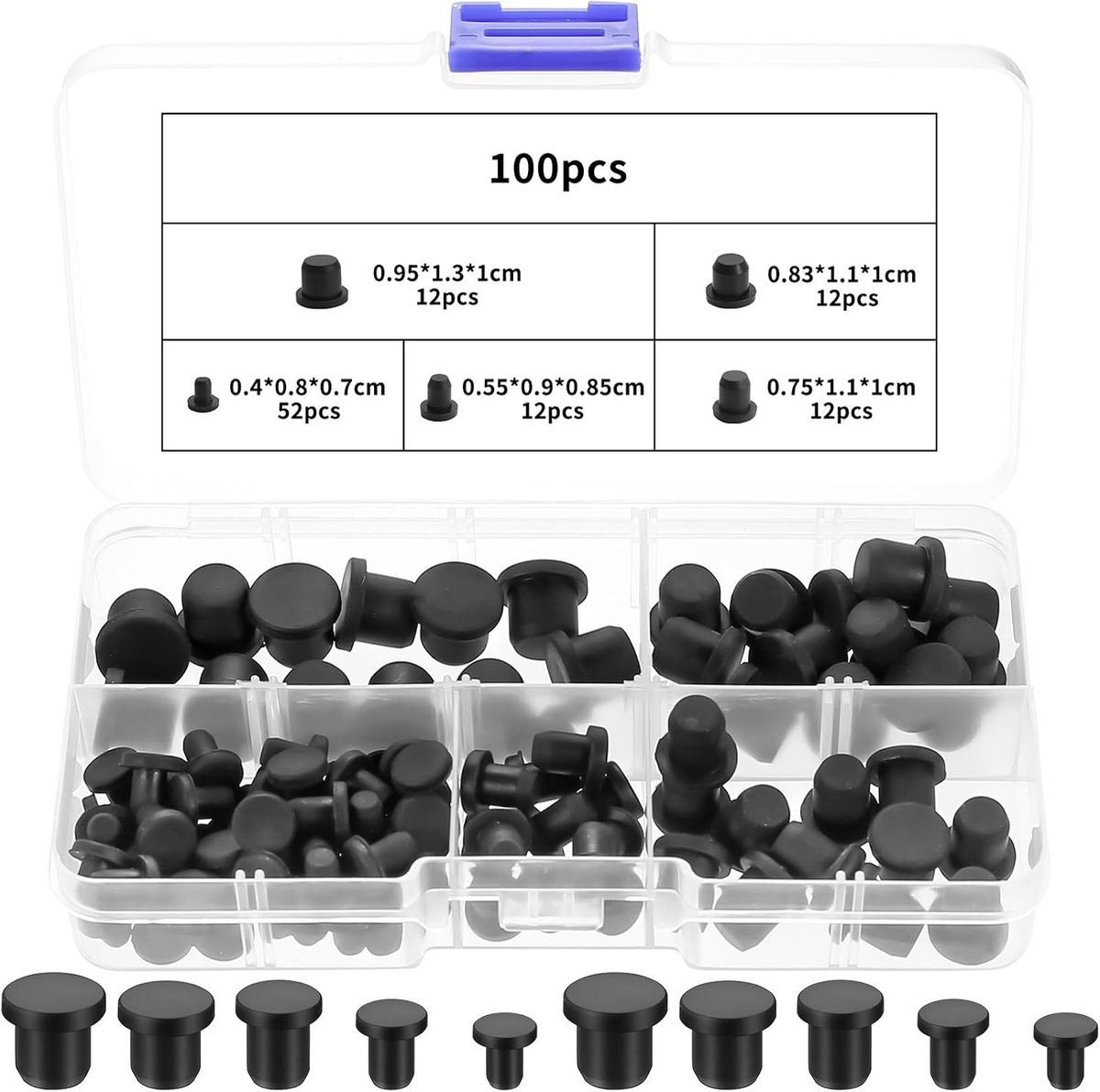 100 Pcs Black Silicone Rubber Hole Plugs, Waterproof Soft Flexible Plugs in Various Sizes, Closure with Button Sealing - ShopVlot