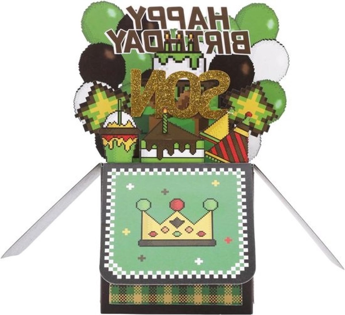 Verjaardag Pop-Upkaart - Groen Game Thema - 3D Verjaardagskaart - Creatief en Gepersonaliseerd - Feestartikelen voor Zoon - Pixels - Envelop