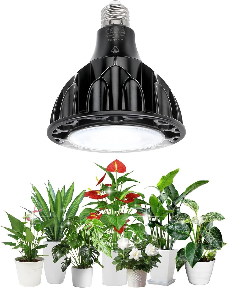 36W Full Spectrum Plant Lamp met E27 Fitting, Hoge PPFD Groeilampen voor Binnenplanten en Kassen, 6000K LED Verlichting voor Groene Tuinen
