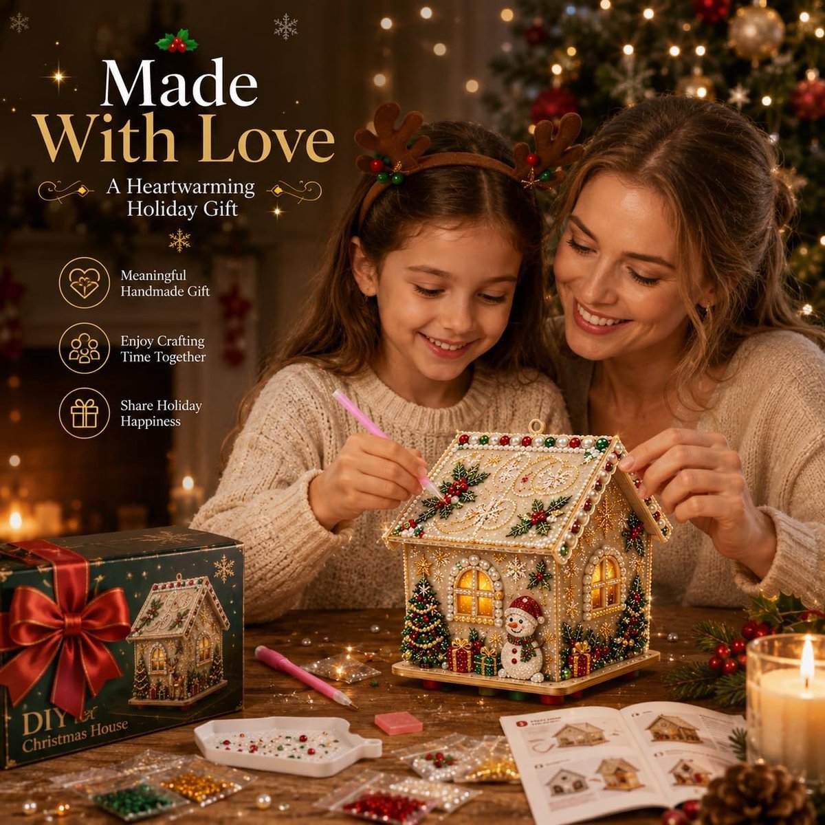 Diamond Painting Kerstmis - 3D houten kerstdorp kersthuis (G) - Diamond Painting Volwassenen - DIY Diamond Painting Kerststad Kerstboomversiering - Schilderen op Nummer - Cadeau – foto 4