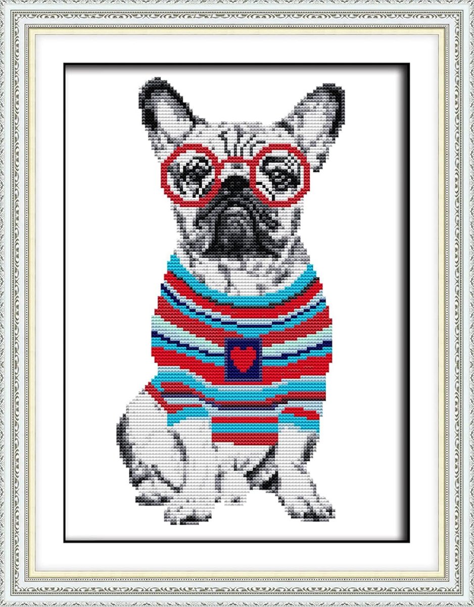 Borduurpakketten voor volwassenen kinderen, Franse bulldog, 11CT volledige reeks van beginnende borduurkits-kleurdraden en gereedschaps-woondecoratie festivalgeschenken 40,6 * 50,8 cm